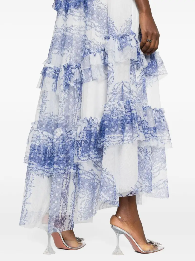 Abito lungo blu in tulle Bianco miniatura 3