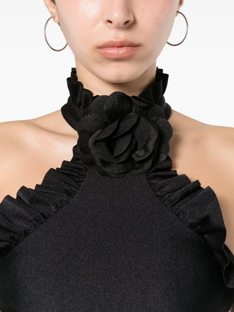 Abito midi drappeggiato con ruches Nera miniatura 2