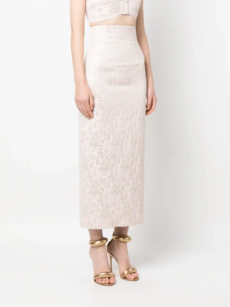 Gonna midi rosa con ricamo satin miniatura 2