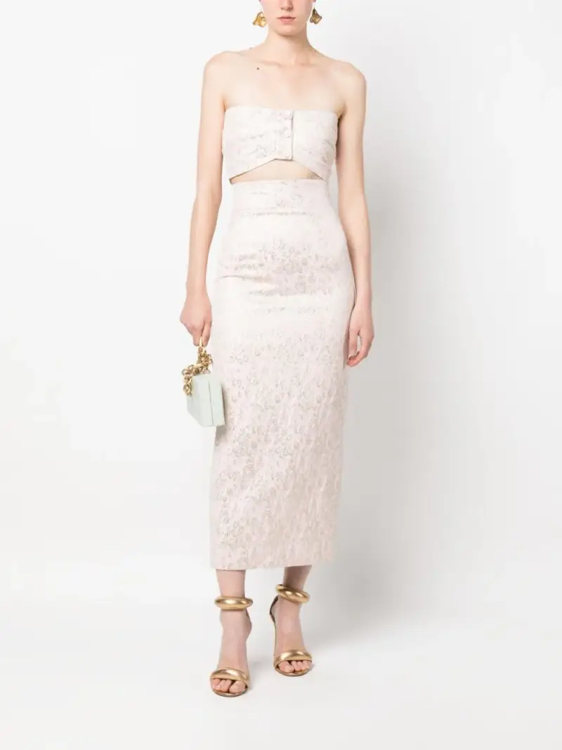 Gonna midi rosa con ricamo satin miniatura 3