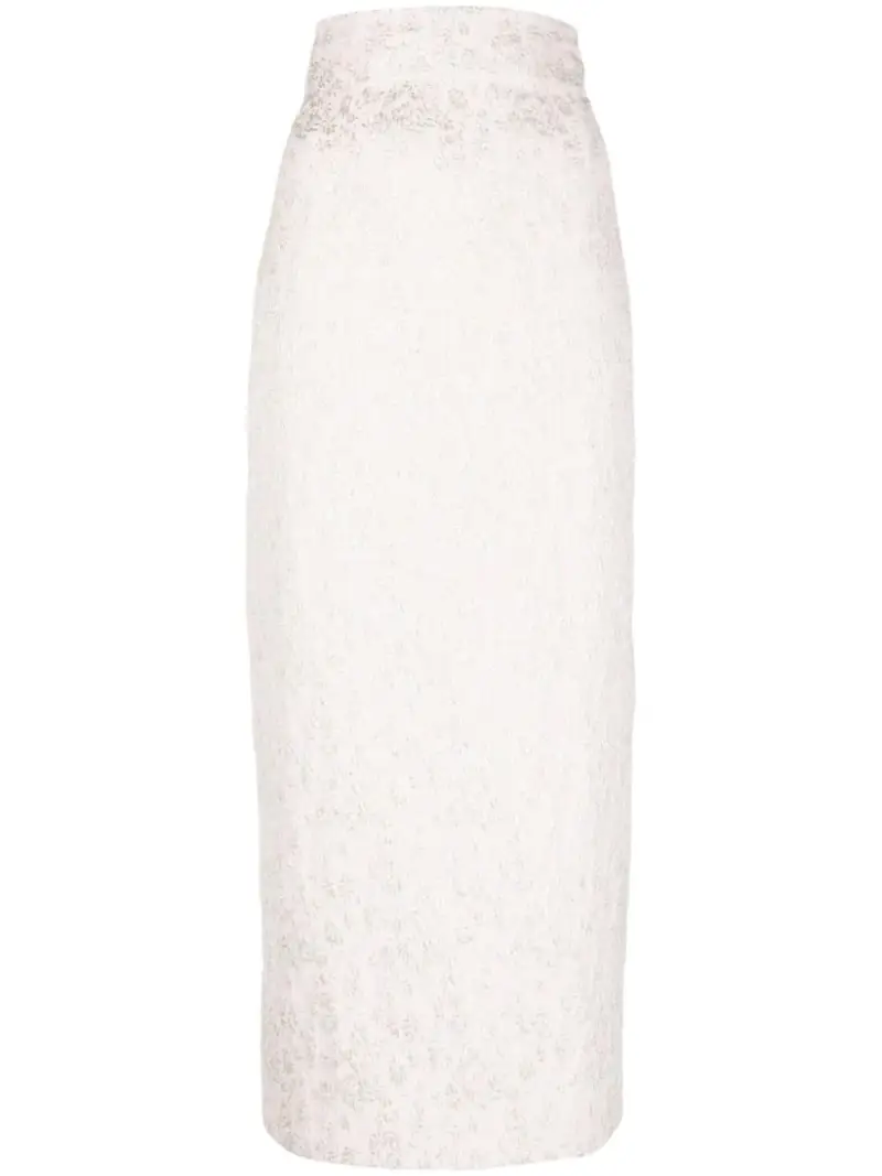 Gonna midi rosa con ricamo satin