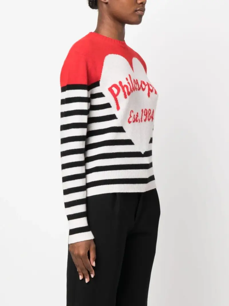 Maglione heart con righe orizzontali Bianca miniatura 2