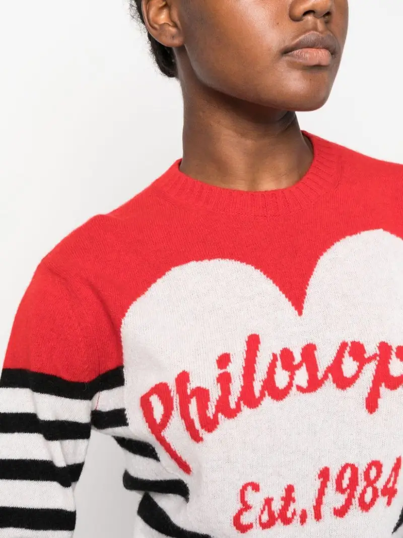 Maglione heart con righe orizzontali Bianca miniatura 3