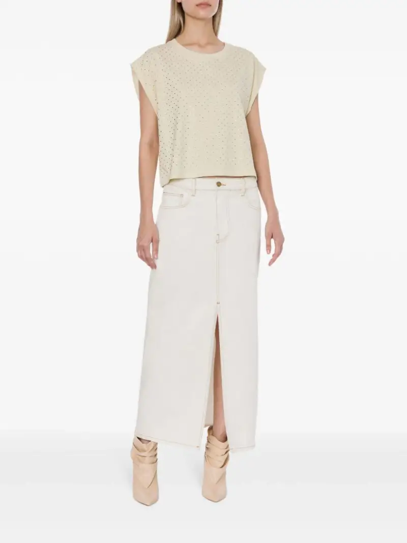 T-shirt crop avorio con strass miniatura 3