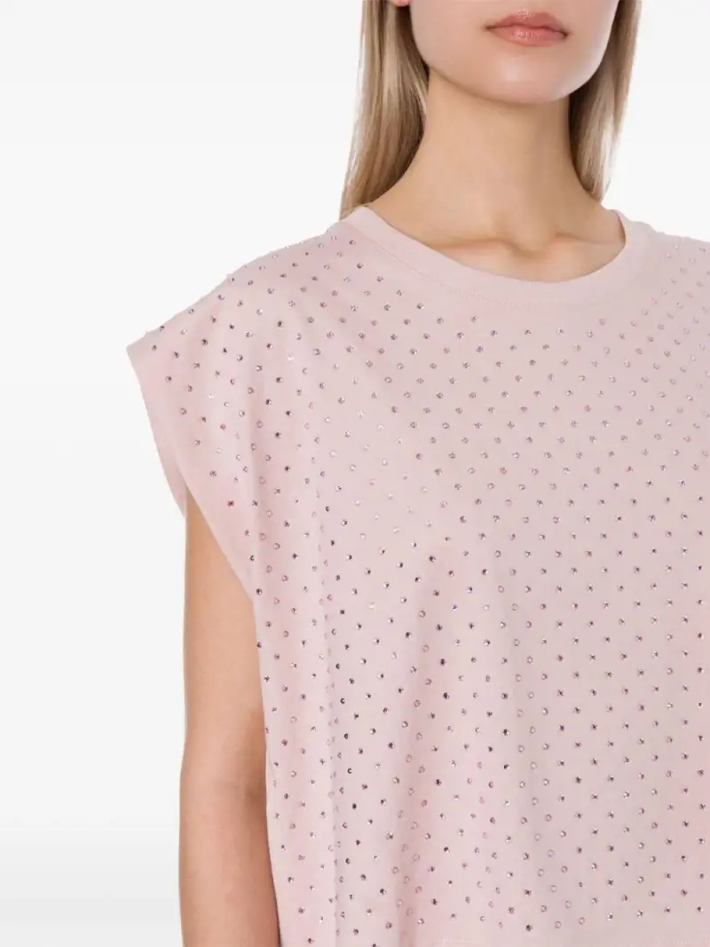 T-shirt crop rosa con strass Rosa Cipria miniatura 2