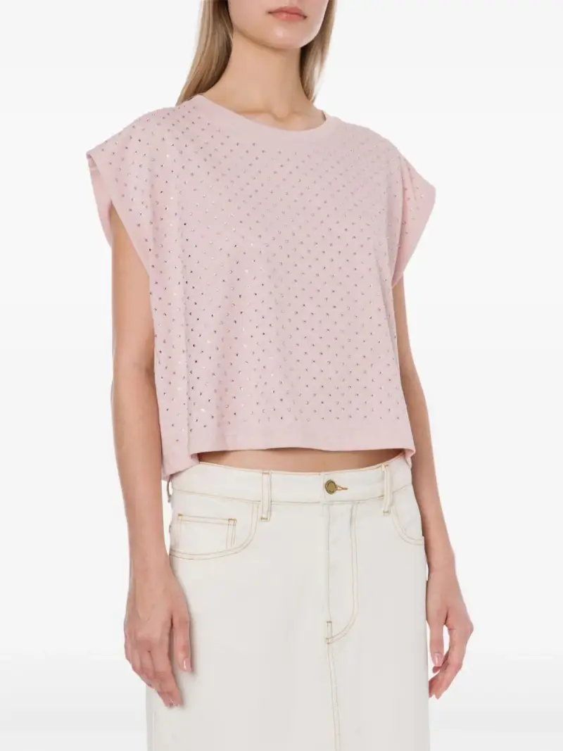 T-shirt crop rosa con strass Rosa Cipria miniatura 3