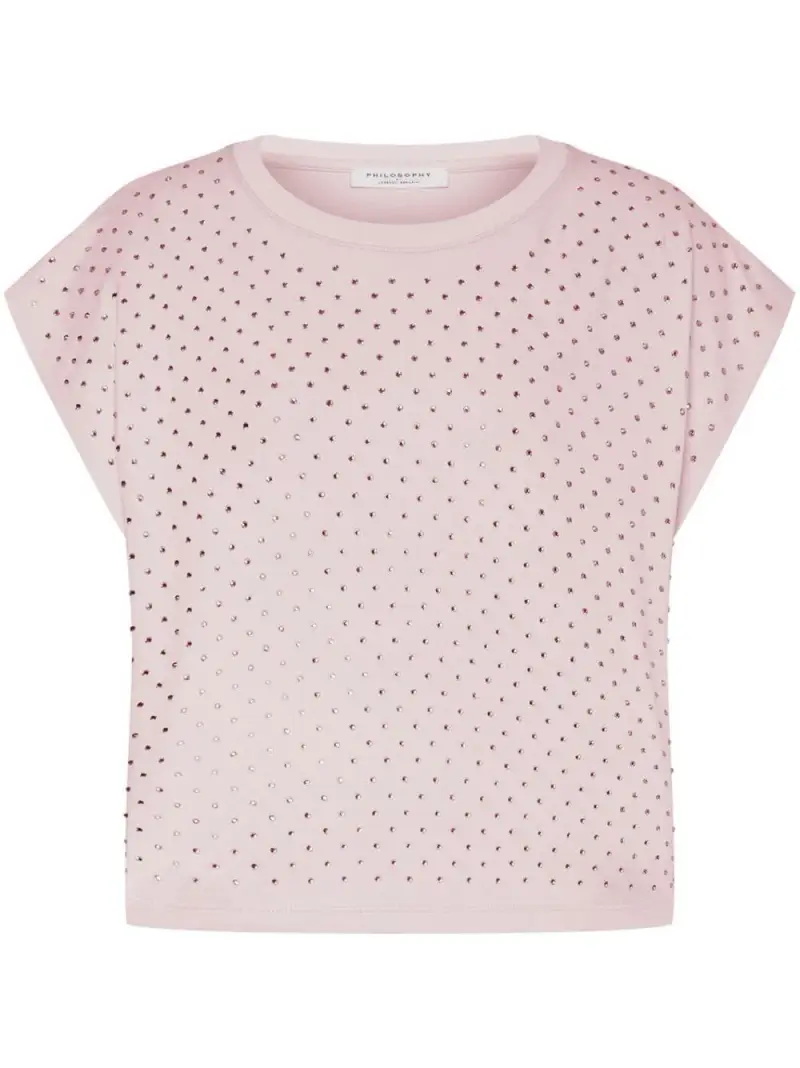 T-shirt crop rosa con strass Rosa Cipria
