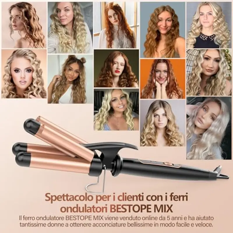 Piastra Onde per Capelli Arricciacapelli 22mm - BESTOPE MIX Ferro Arricciacapelli 3 Tubi Piastra Capelli Onde in Ceramica Calore Rapido 150°C/210°C Ferro per Capelli Onde per Capelli Lunghi e Corti miniatura 3