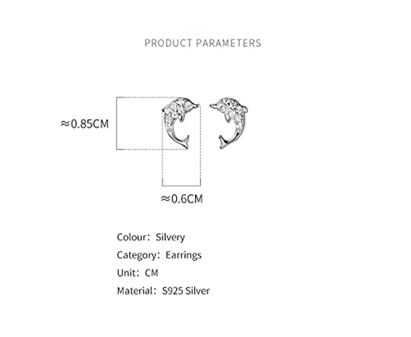Piccoli orecchini a lobo a forma di delfino in argento Sterling S925 con zirconi cubici di animali, orecchini a perno per cartilagine, ipoallergenici, graziosi gioielli regalo per donne e ragazze miniatura 2