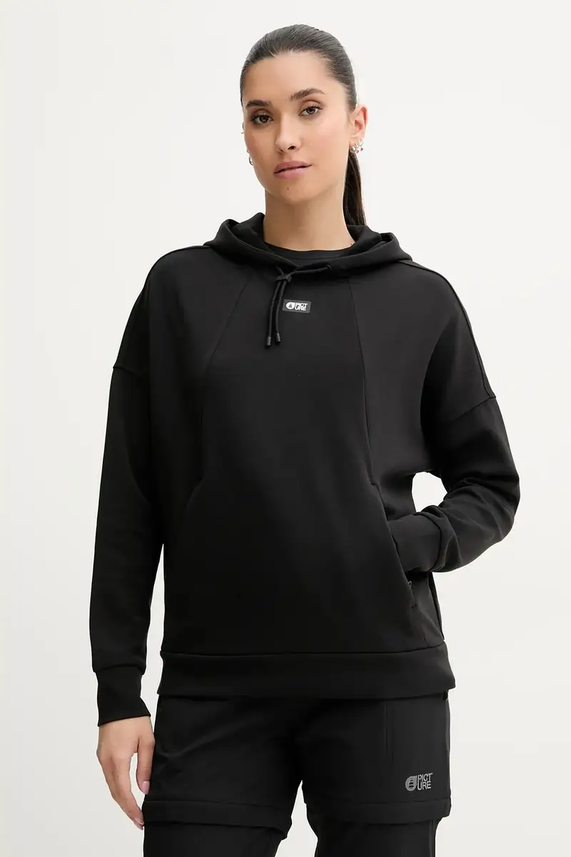 felpa outdoor Pluris donna colore nero con cappuccio SWT0173