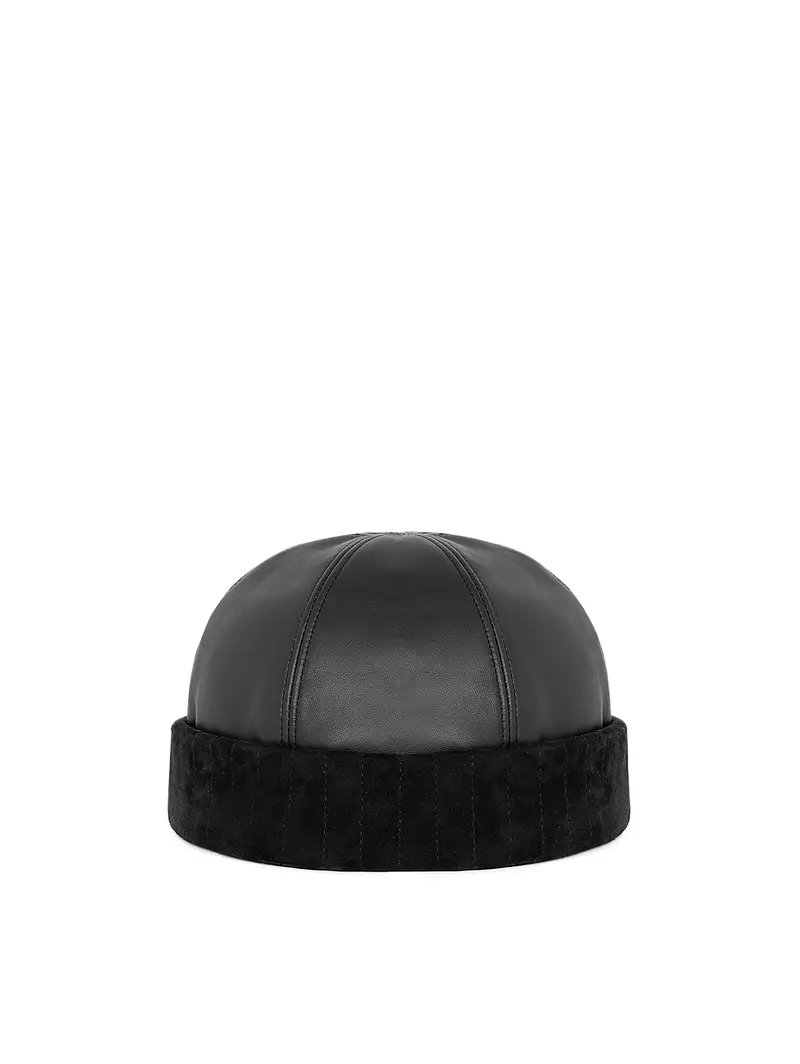 Berretto Corto Docker Nero In Pelle (56-57cm)