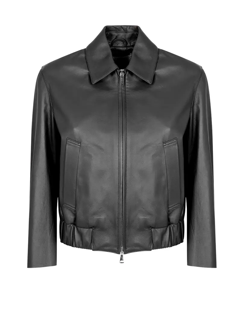 Bomber Corto Con Maniche Larghe In Pelle - Nero Eu