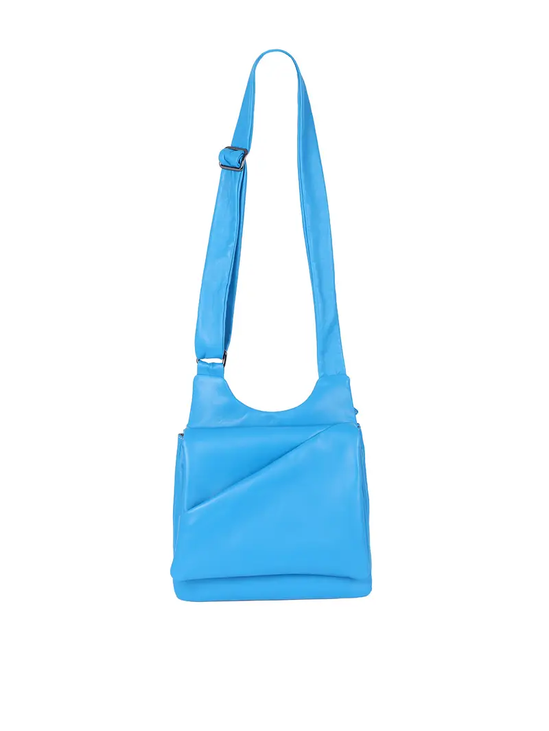 Borsa In Pelle Con Pattina Asimmetrica Azzurra Azzurro