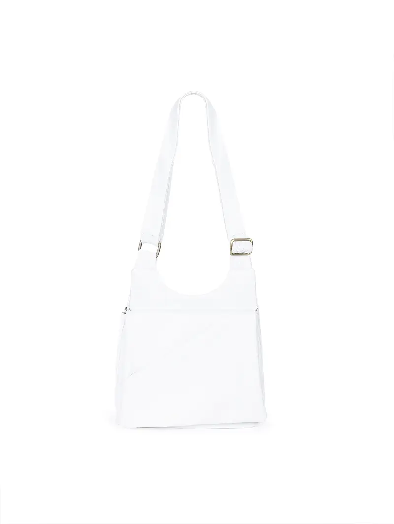 Borsa In Pelle Di Cervo Con Pattina Asimmetrica Bianca Bianco