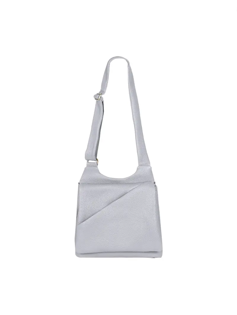 Borsa In Pelle Di Cervo Con Pattina Asimmetrica Grigia Grigio