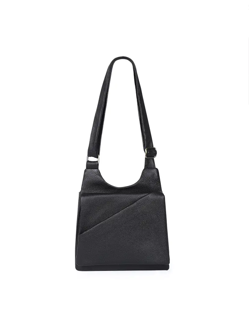 Borsa In Pelle Di Cervo Con Pattina Asimmetrica Nera Nero