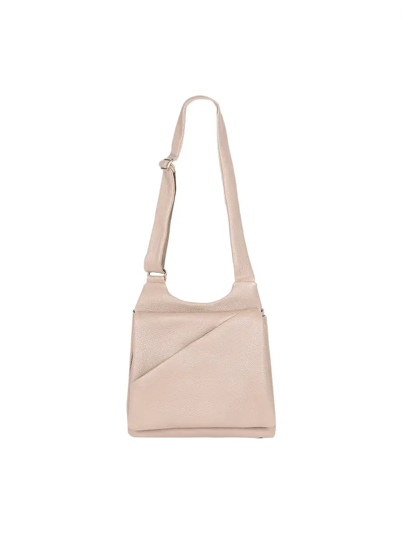 Borsa In Pelle Di Cervo Con Pattina Asimmetrica Taupe Beige