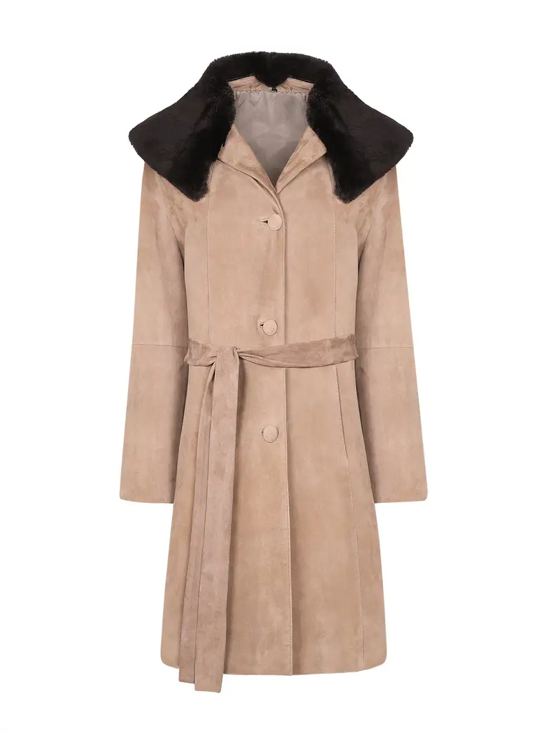 Cappotto Scamosciato Tortora Beige Eu