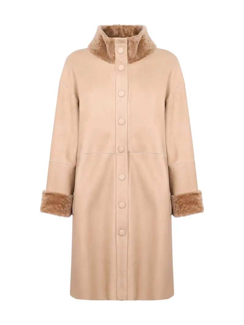Cappotto Shearling Pelliccia Lana Beige Eu