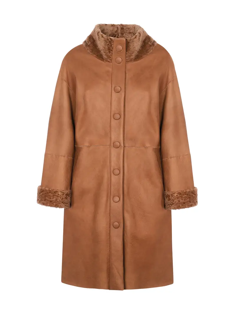 Cappotto Shearling Pelliccia Lana Marrone Eu