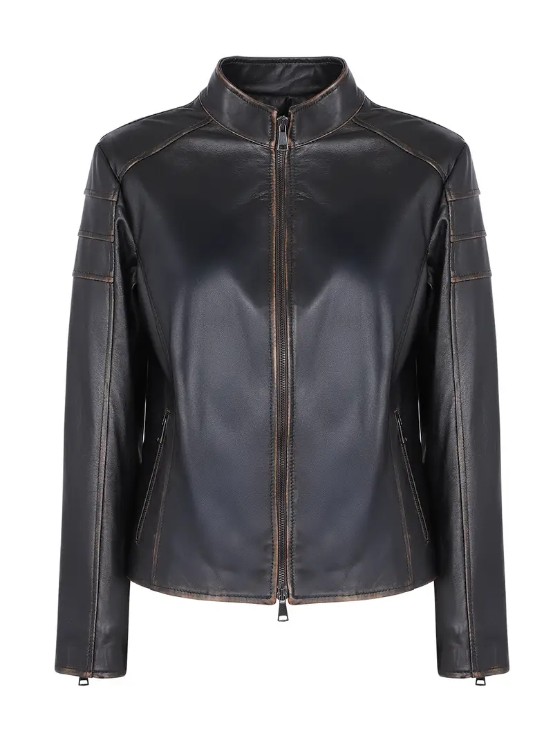 Chiodo Di Pelle Da Donna - Vintage Nero Eu