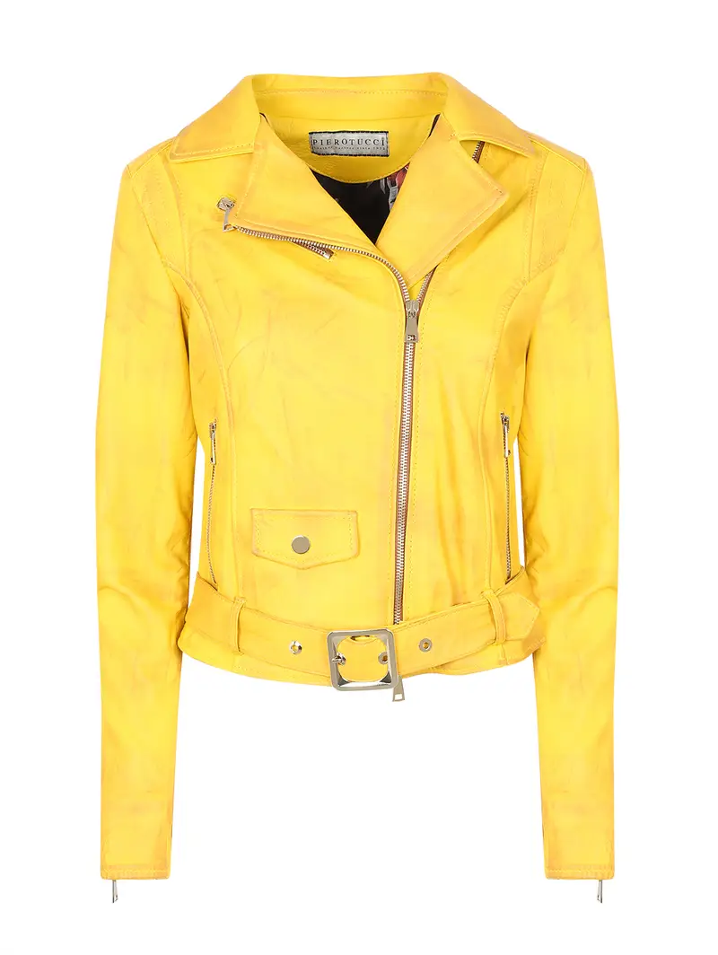 Chiodo In Pelle Con Cintura - Giallo Eu