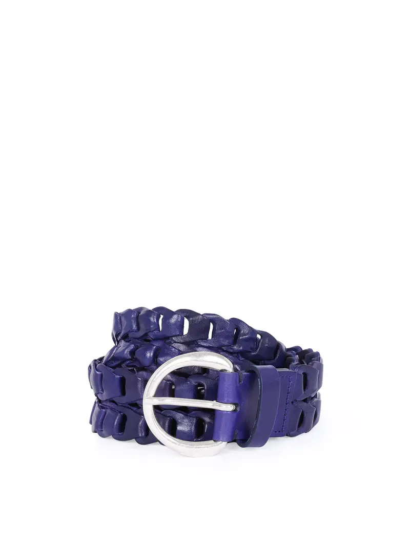 Cintura Doppia Maglia Pelle Italiana Lavorata Blu