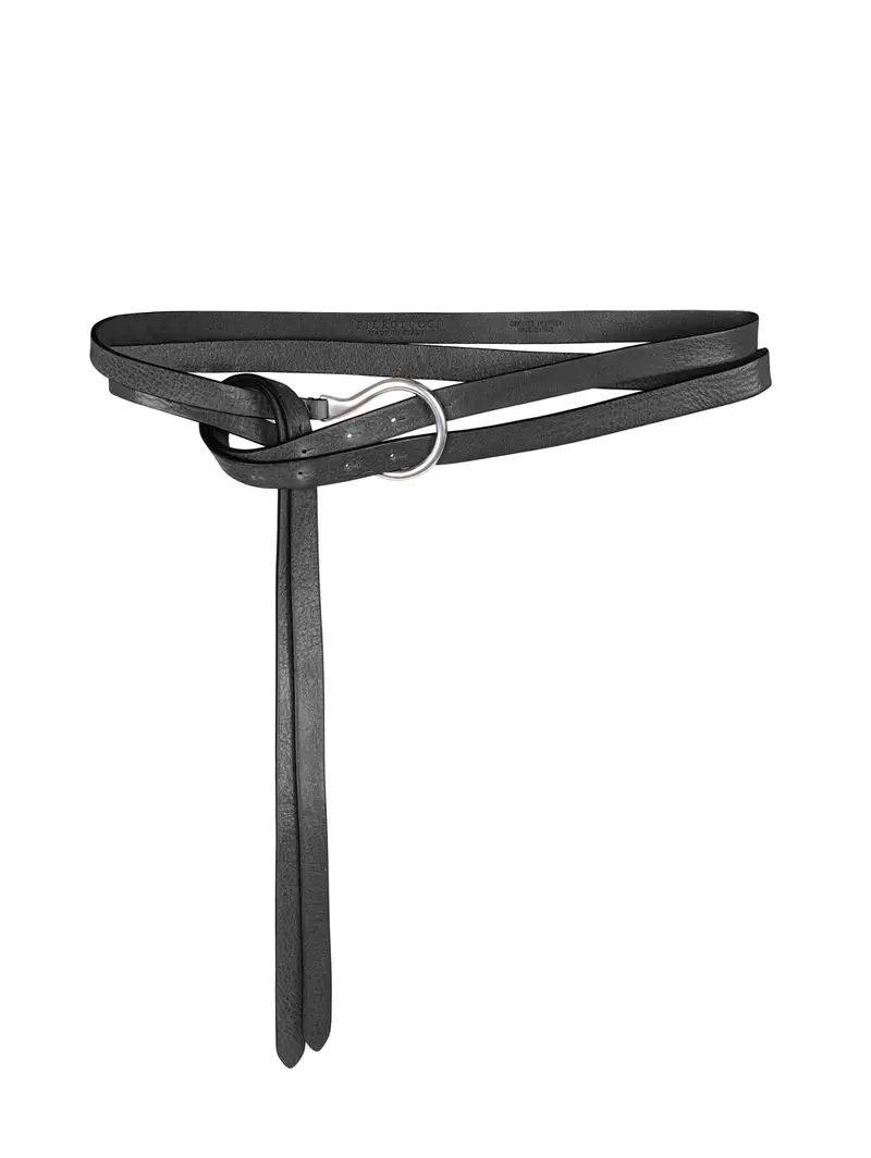 Cintura Sottile Con Doppio Cinturino Pelle Passante, Colore Inchiostro Grigio