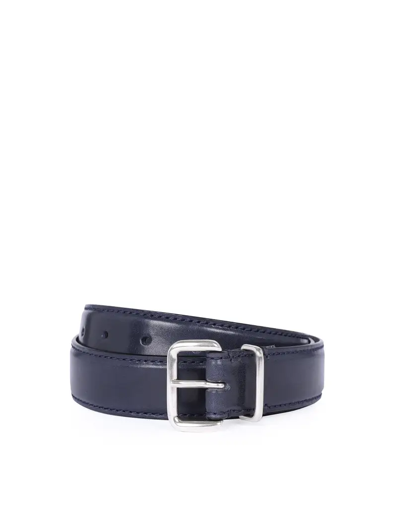 Cintura Stretta Pelle Liscia 30mm Blu Navy