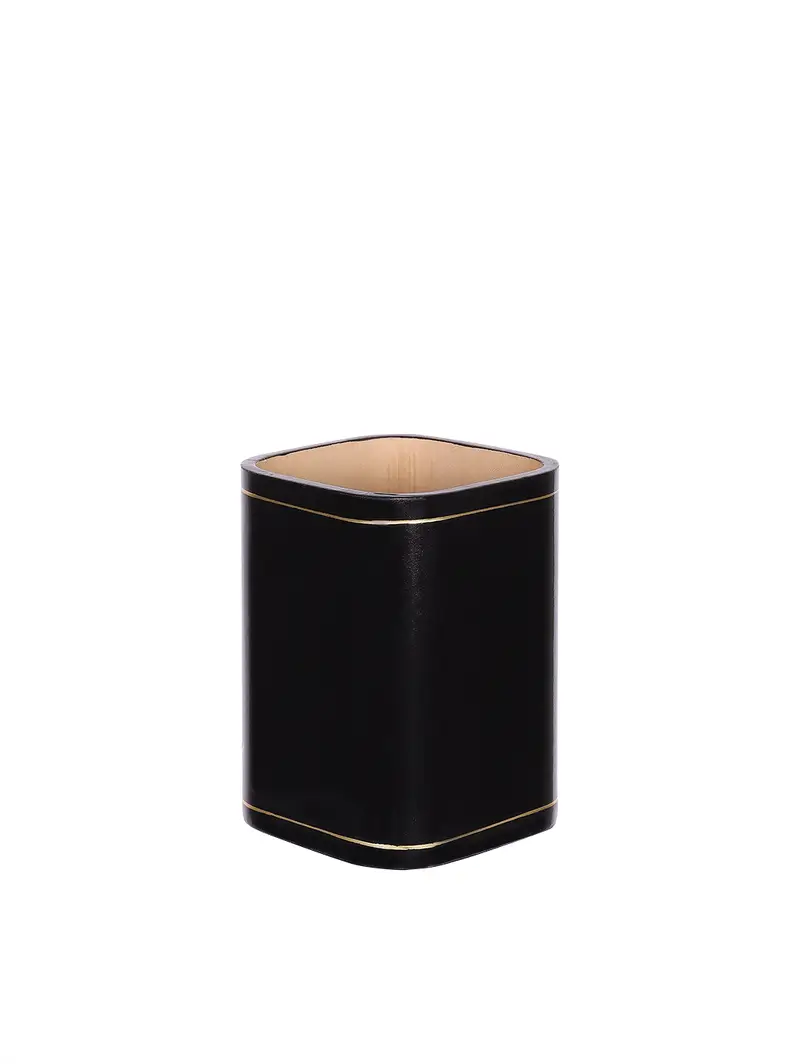 Bicchiere Porta Penne In Cuoio Nero Fatto Mano