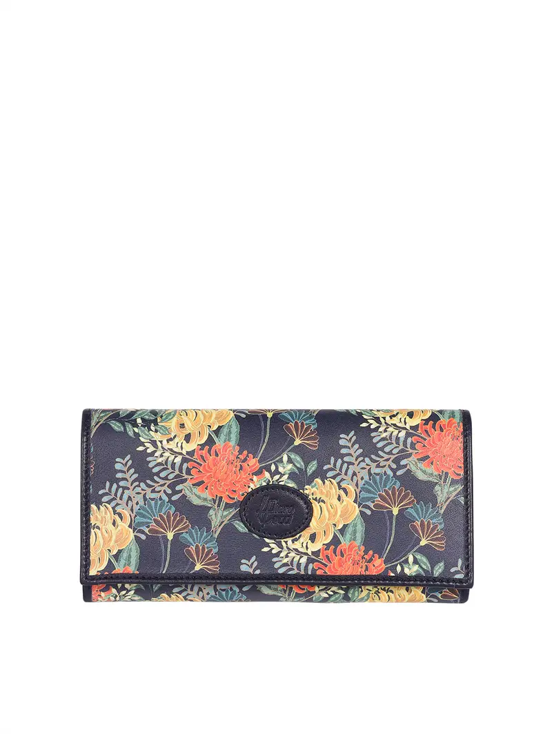 Portafoglio Blu In Pelle Stampata Floreale