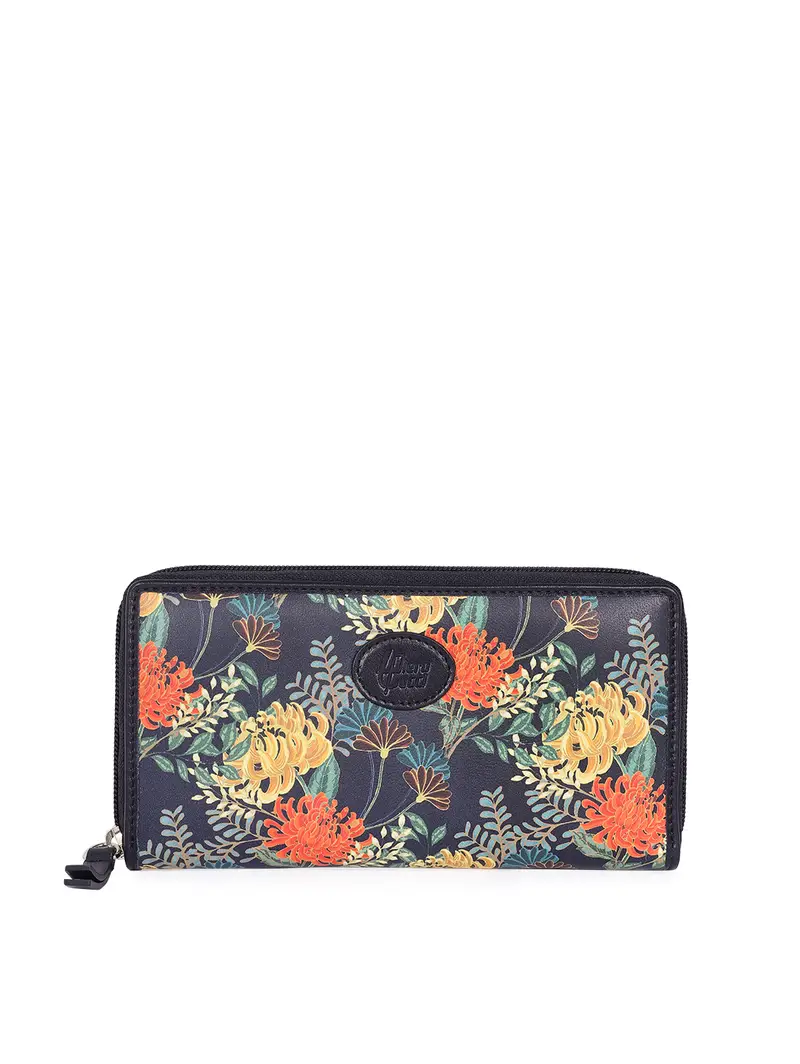 Portafoglio Floreale Blu In Pelle Zip Around