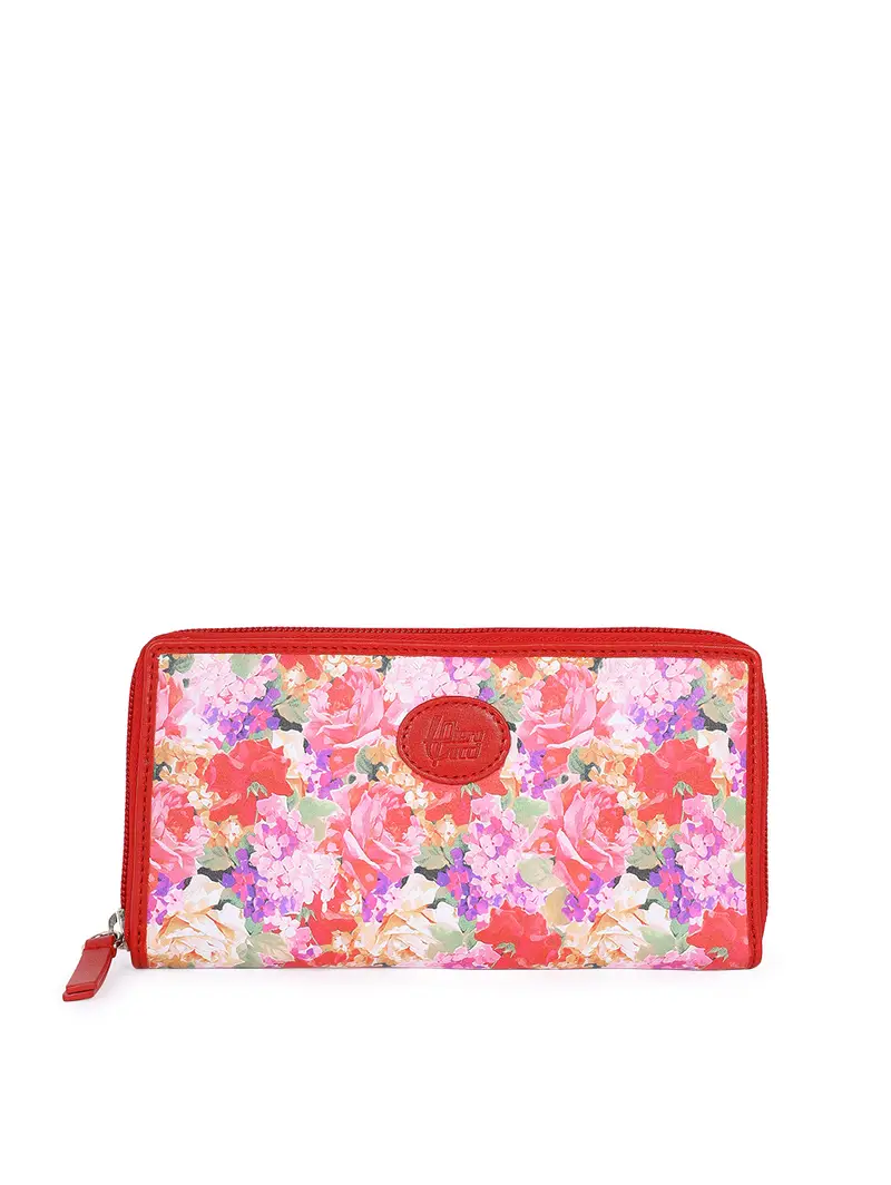 Portafoglio Floreale Rosso In Pelle Zip Around