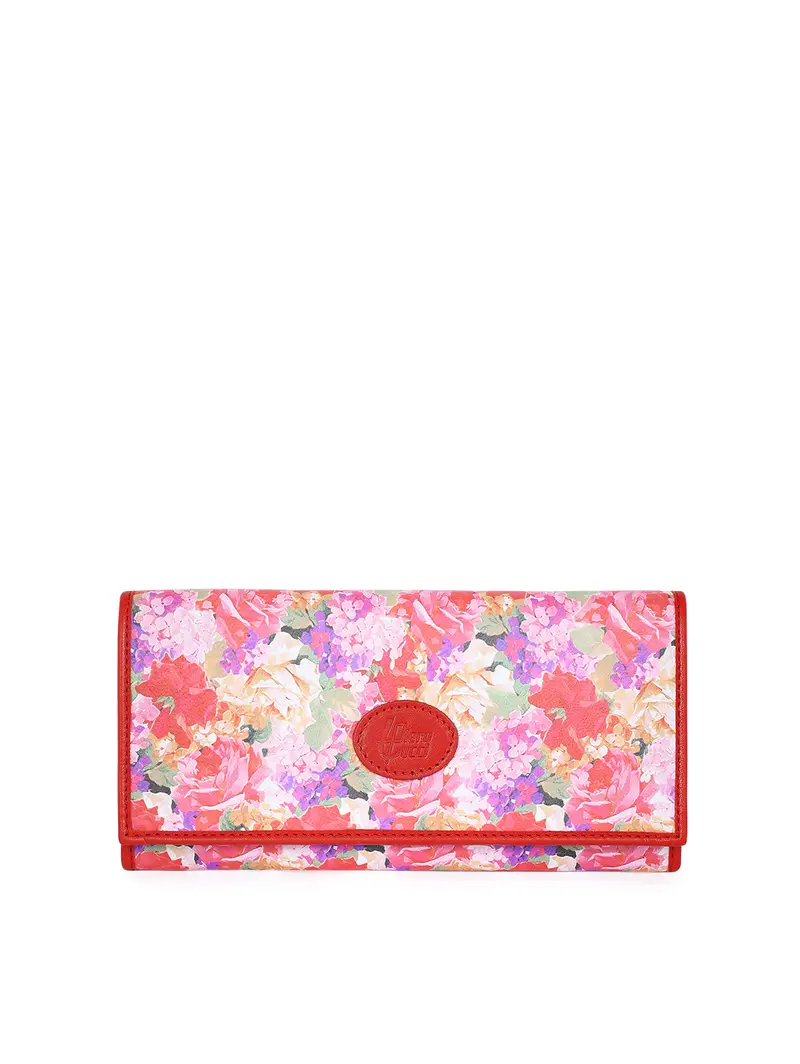 Portafoglio Rosso In Pelle Stampata Floreale