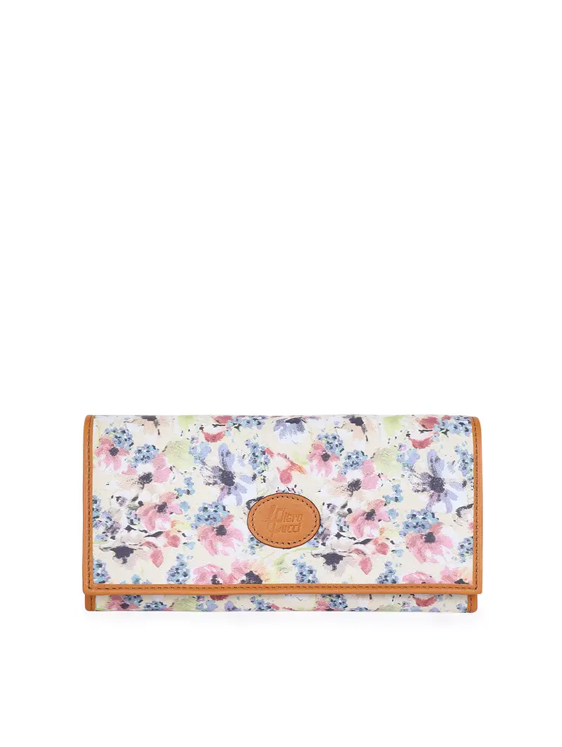 Portafoglio Tabacco In Pelle Stampata Floreale Marrone Bianco