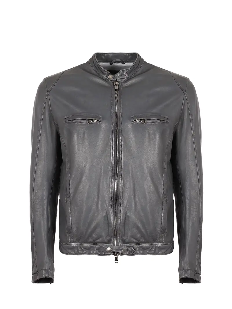 Giacca Biker In Pelle - Grigio Eu
