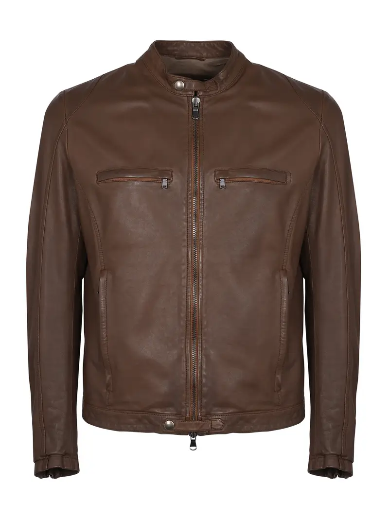 Giacca Biker In Pelle Marrone Eu