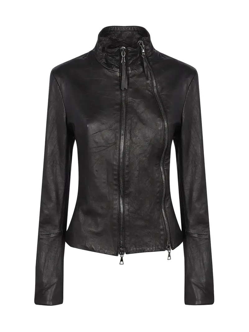 Giacca Biker In Pelle Nera Con Doppia Zip Nero Eu