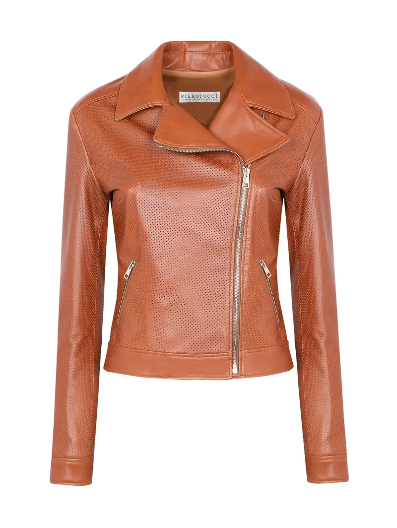 Giacca Corta Biker Tabacco Marrone Eu