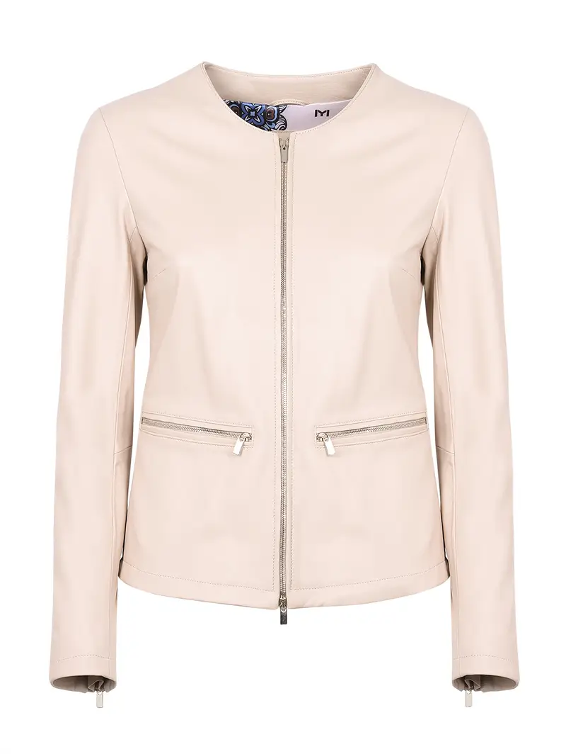 Giacca Corta In Pelle Beige Rosa Eu