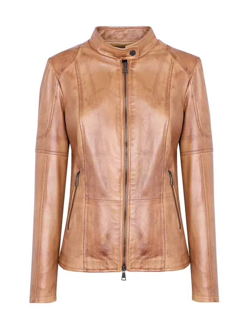 Giacca Corta In Pelle Con Colletto Alla Coreana Eu