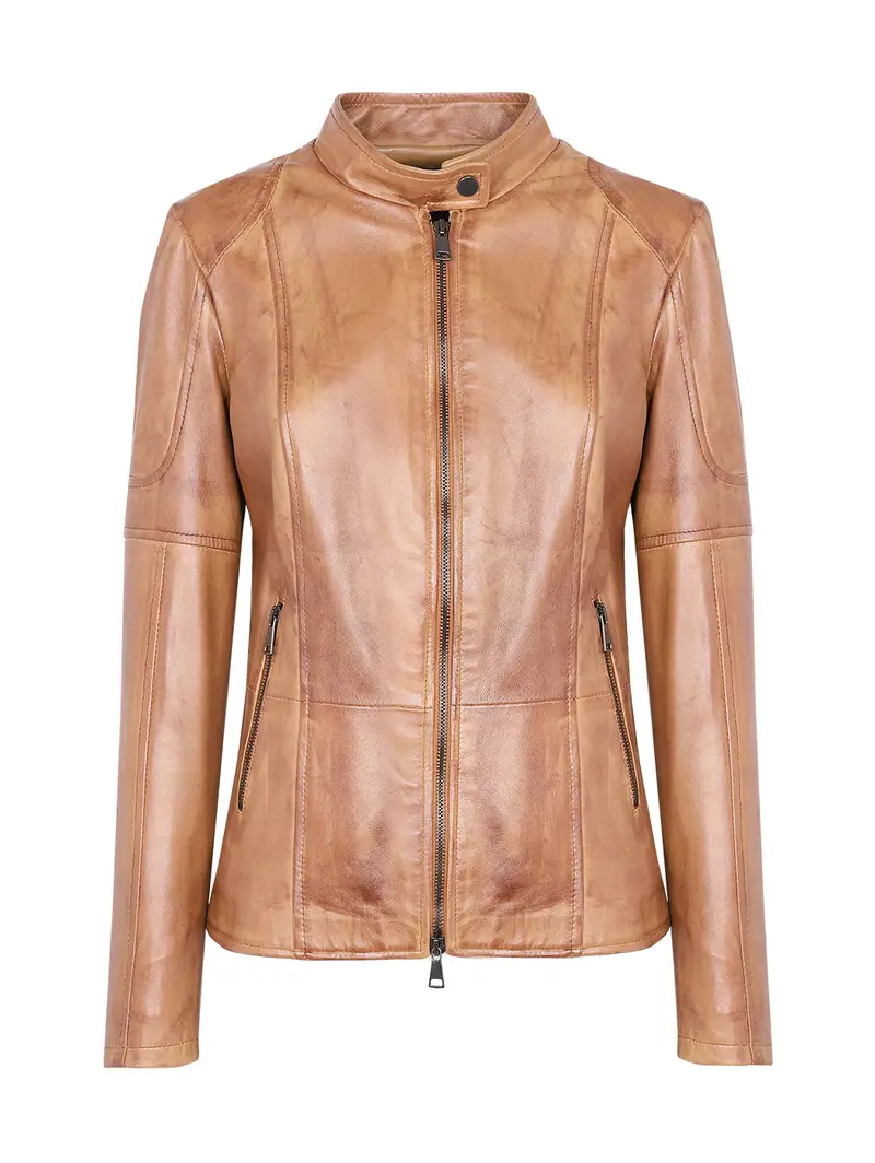 Giacca Corta In Pelle Con Colletto Alla Coreana Eu