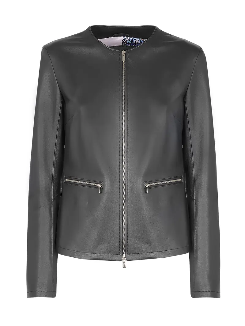 Giacca Corta In Pelle Nero Eu