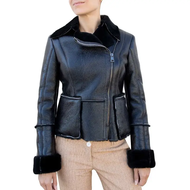 Giacca Corta Shearling Nero Lucido Eu