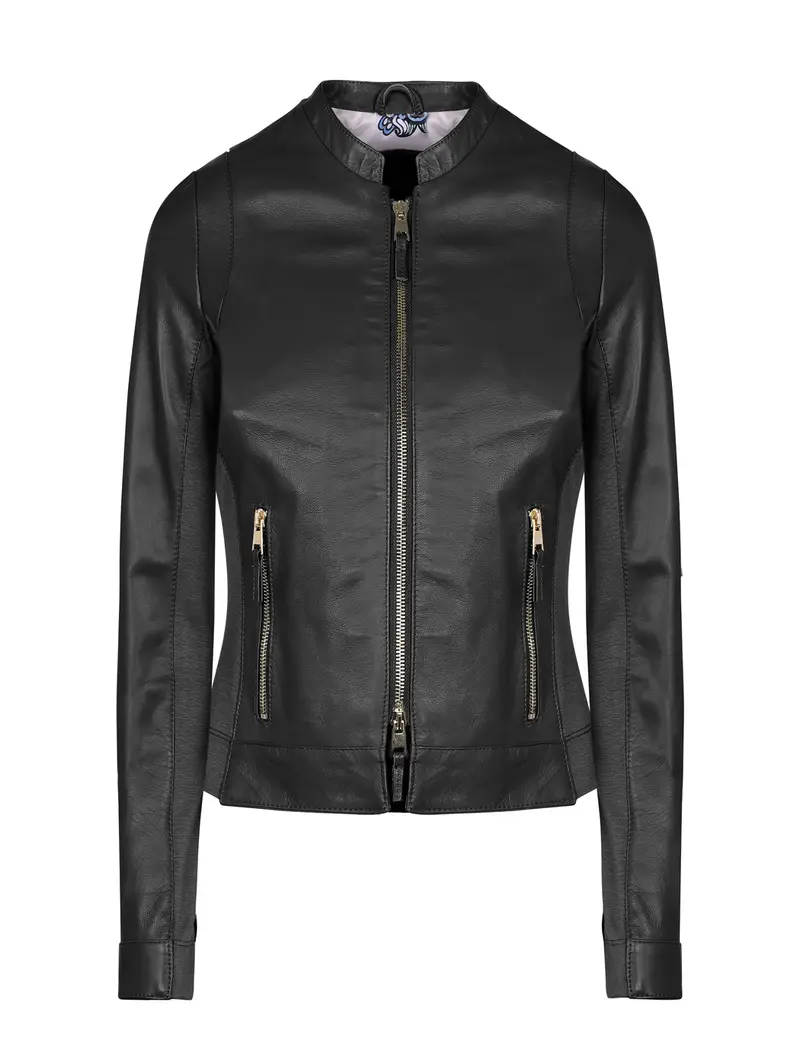 Giacca Sportiva Corta In Pelle Nera Nero Eu