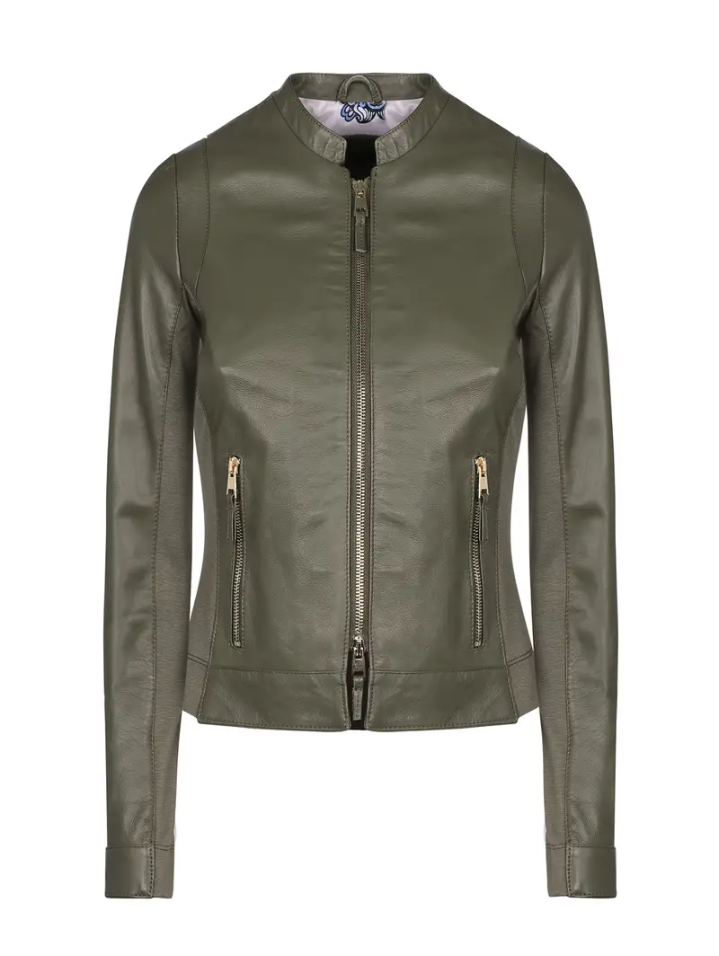 Giacca Sportiva Corta In Pelle Verde Eu