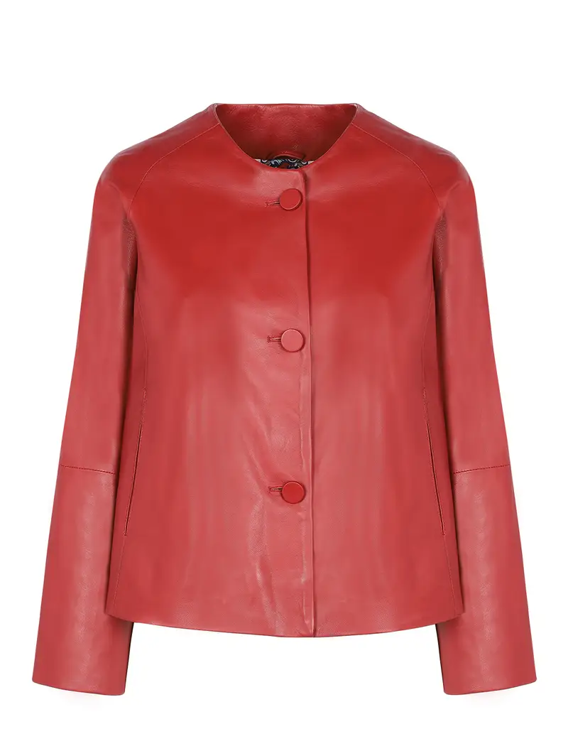 Giacca Svasata Classica In Pelle Rossa Rosso Eu