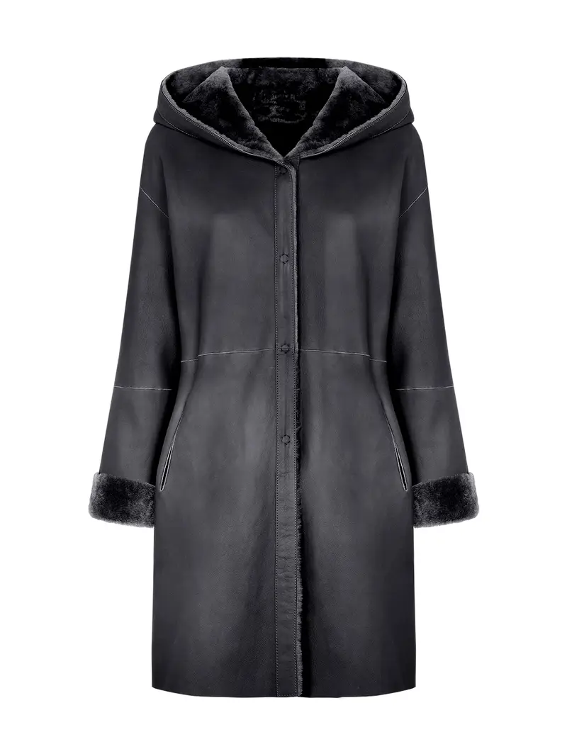 Giaccone Nero Reversibile In Shearling Eu