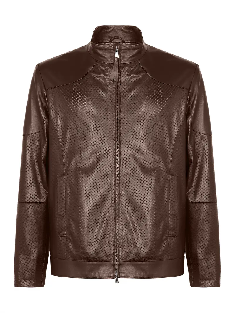 Giubbino Biker Pelle Cioccolato Marrone Eu