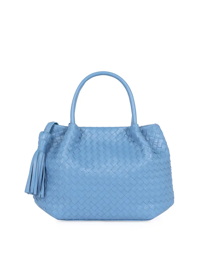 Borsa Mano Intrecciata Pelle Marino Azzurro